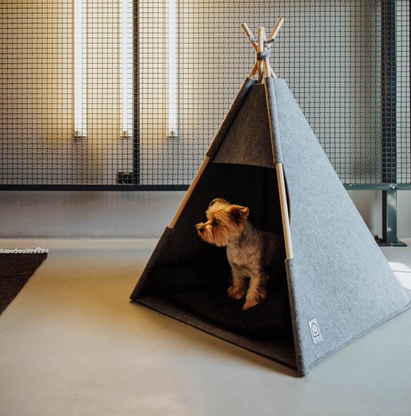 Grey felt teepee for dogs or cats