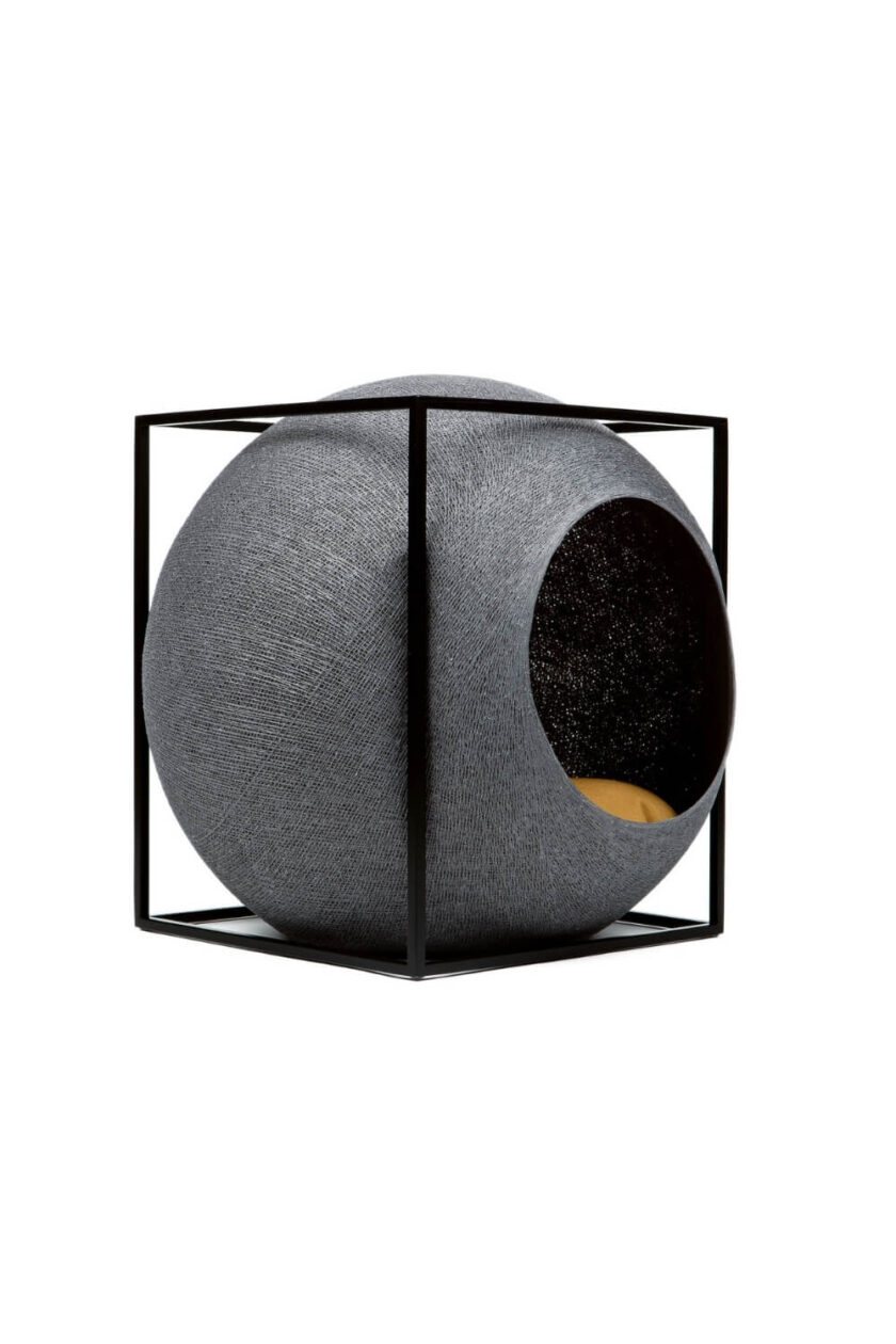 CUBE dark grey woven cocoon cat house1