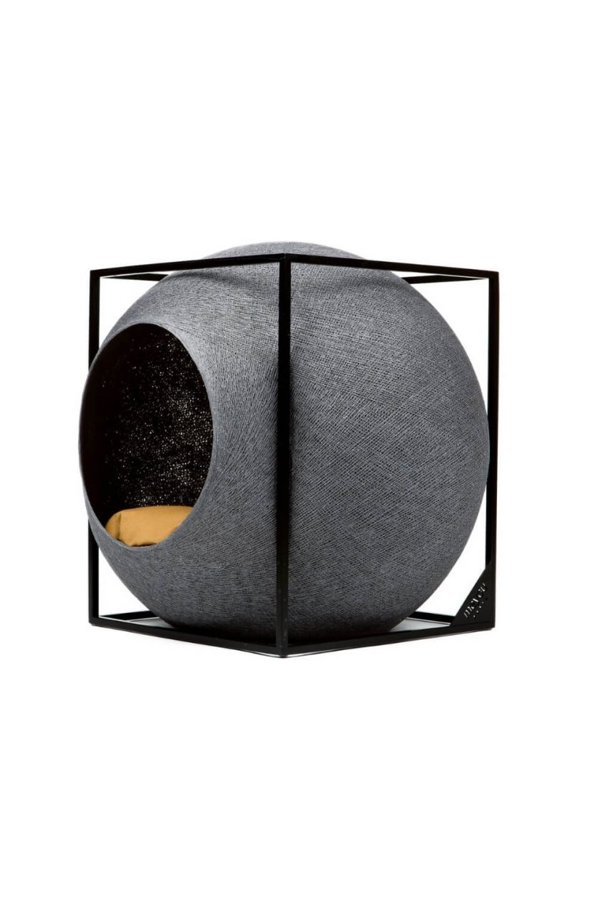 CUBE dark grey woven cocoon cat house2