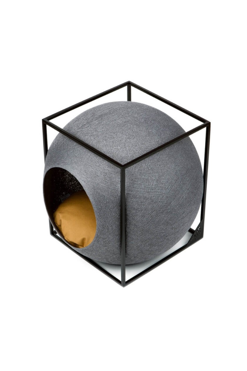 CUBE dark grey woven cocoon cat house3
