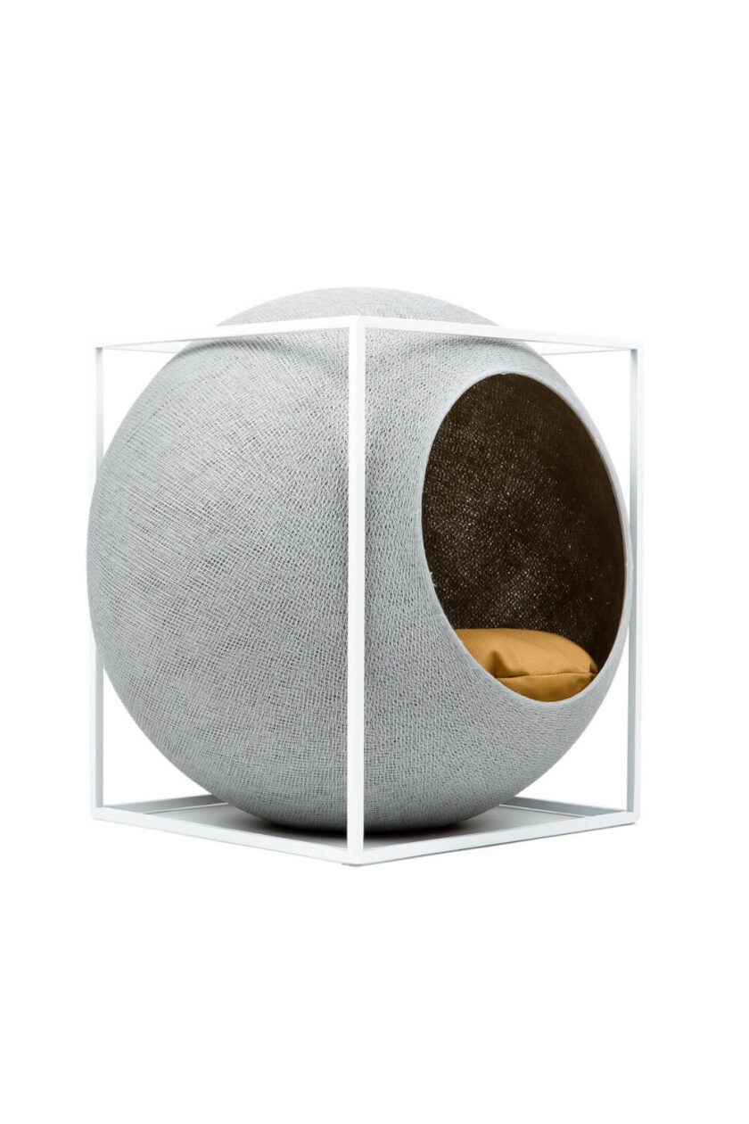 CUBE light grey woven cocoon cat house 2