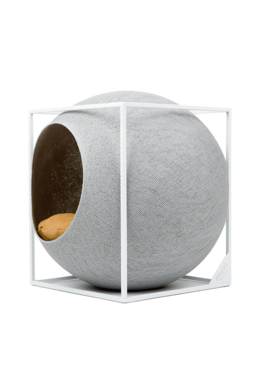 CUBE light grey woven cocoon cat house 3