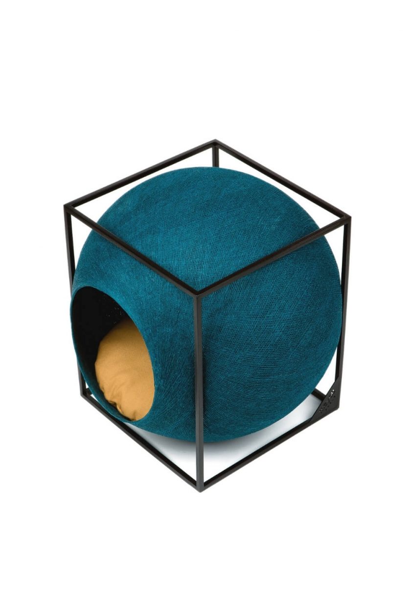 CUBE turquoise woven cocoon cat house
