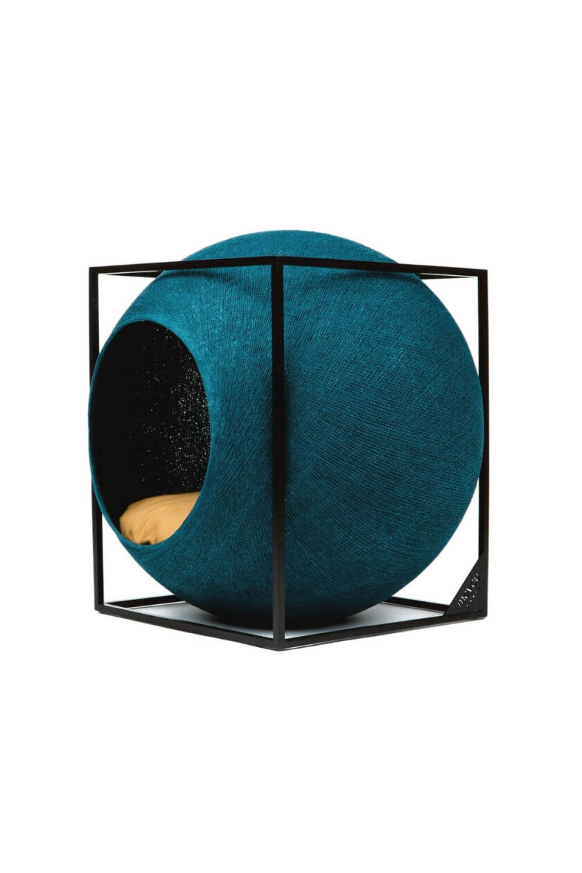 CUBE turquoise woven cocoon cat house3